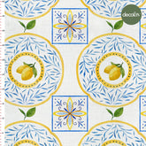 Digitally Printed Fabric with Watercoloured Lemon Tile Pattern